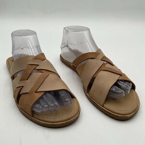 Sorel Sandals Womens 9.5 Ella Criss Cross Slide Beige Leather Slip On NL3672-246